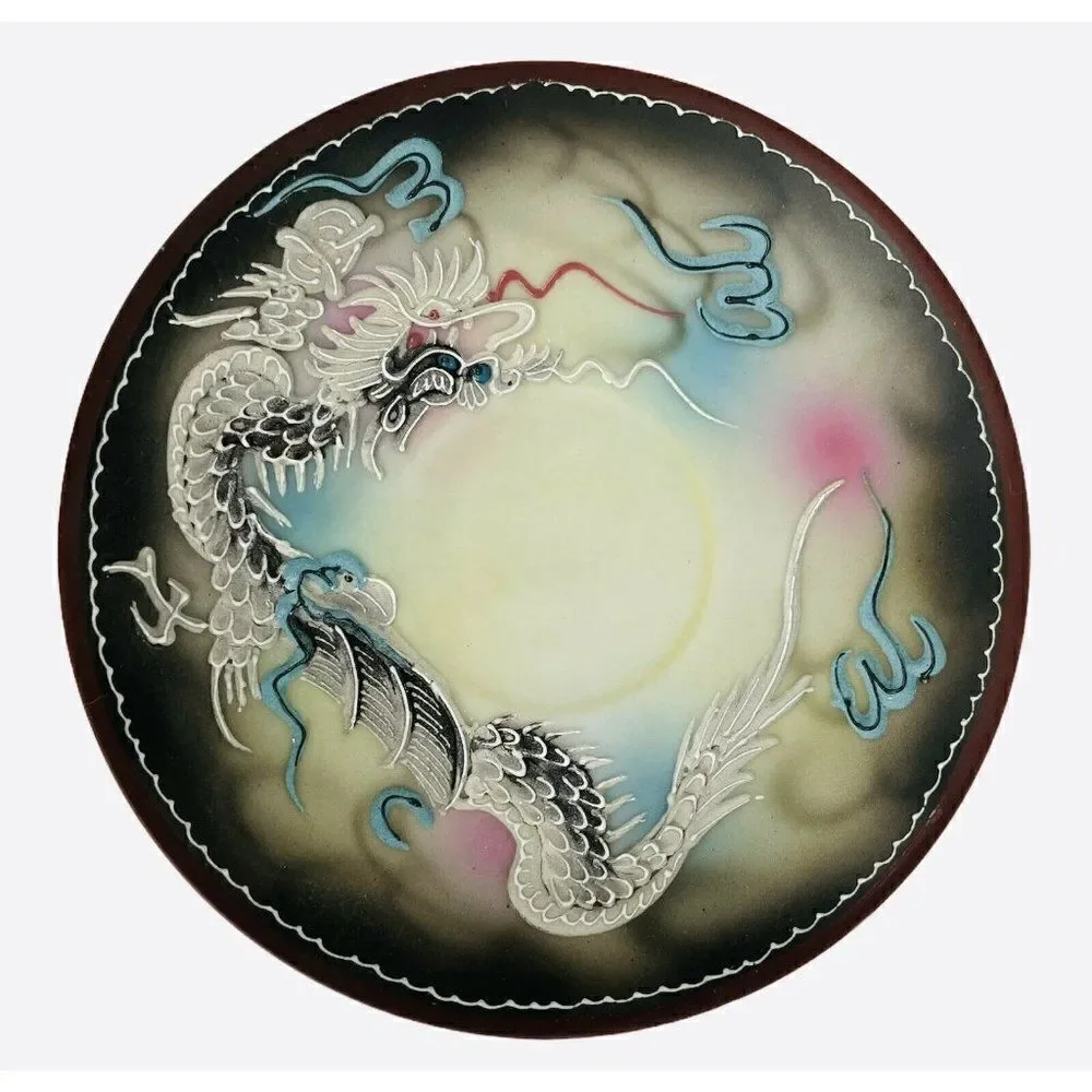 Vintage Dragonware Moriage Teacup and 2 Saucers Hand Painted Japan Blue Eyes 3D